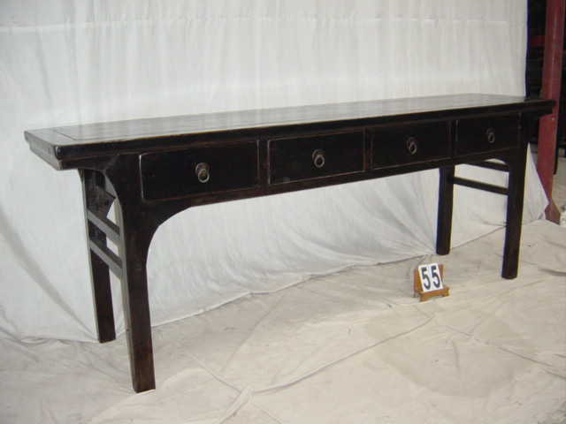 Black Lacquer Elmwood 4-Drawer Table # 55