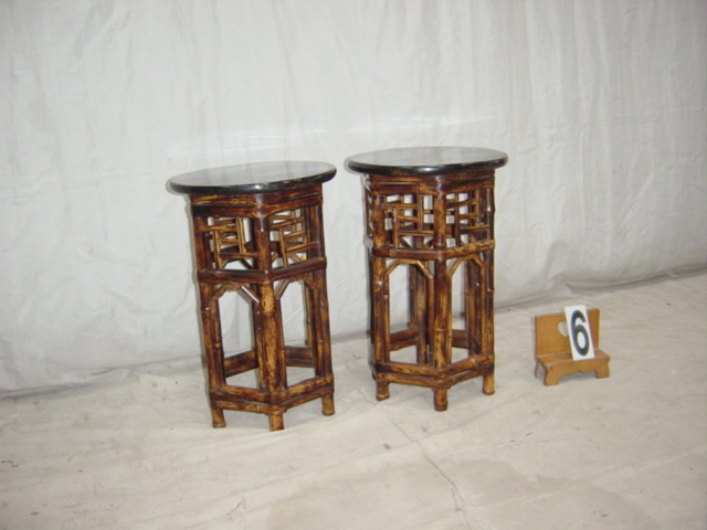 Pair of Bamboo Round Stools #6